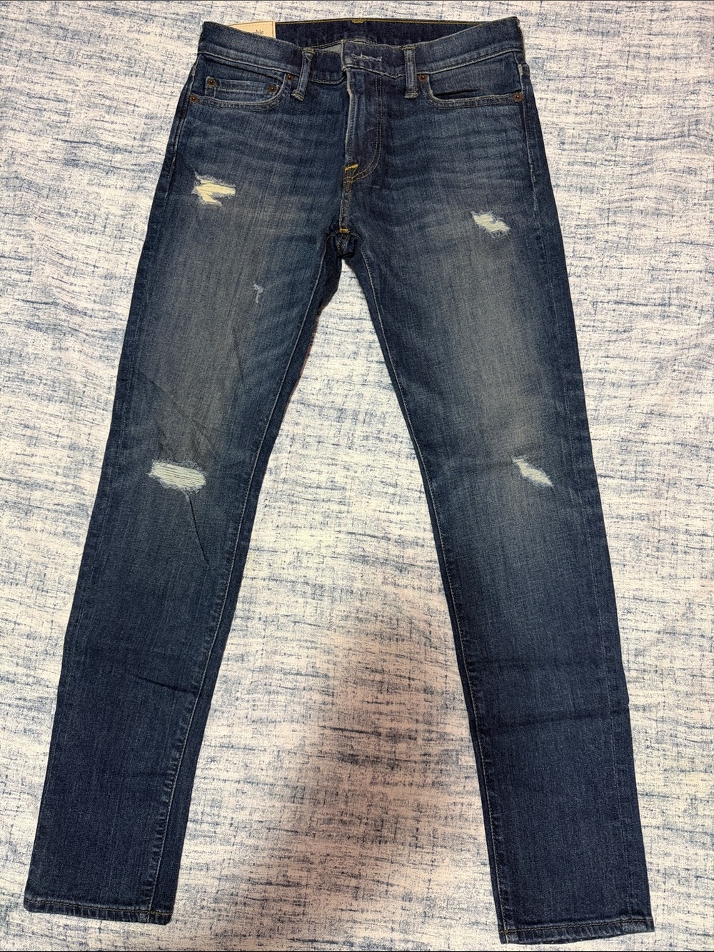 Abercrombie & Fitch Men's Super Skinny Jeans - Dark Blue Distressed